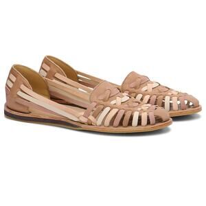 Nisolo Huarache Leather Sandal SZ 6.5 Almond Color-Block Women's Shoes EUC